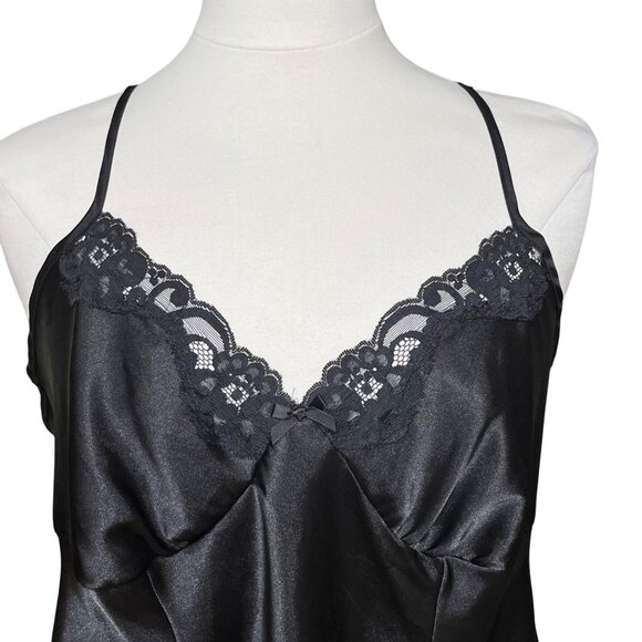 Gilligan & OMalley‎ Black Satin Lace Trim Chemise Babydoll Nightgown XL - Picture 4 of 9